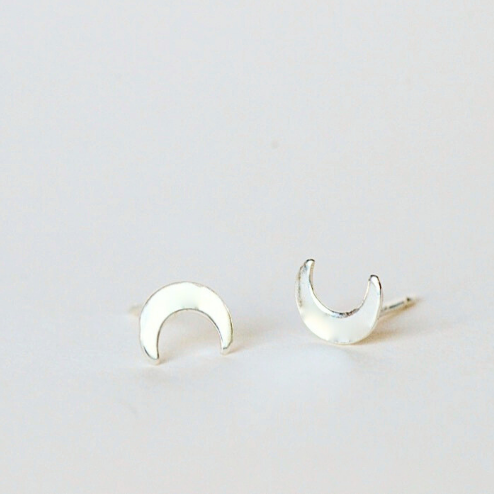 Silver Crescent Moon Studs